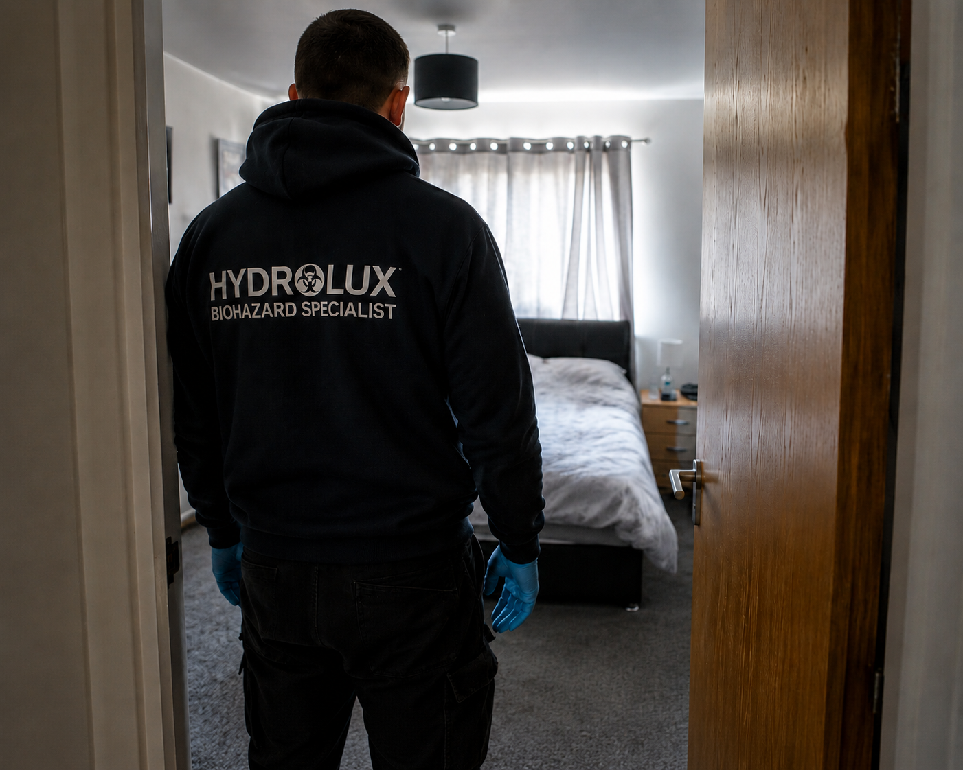 Hydrolux technician in a UK home preparing to begin work